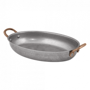 Antique Oval Fry Pan with 2 Side Brass Handles -30 x 21cm